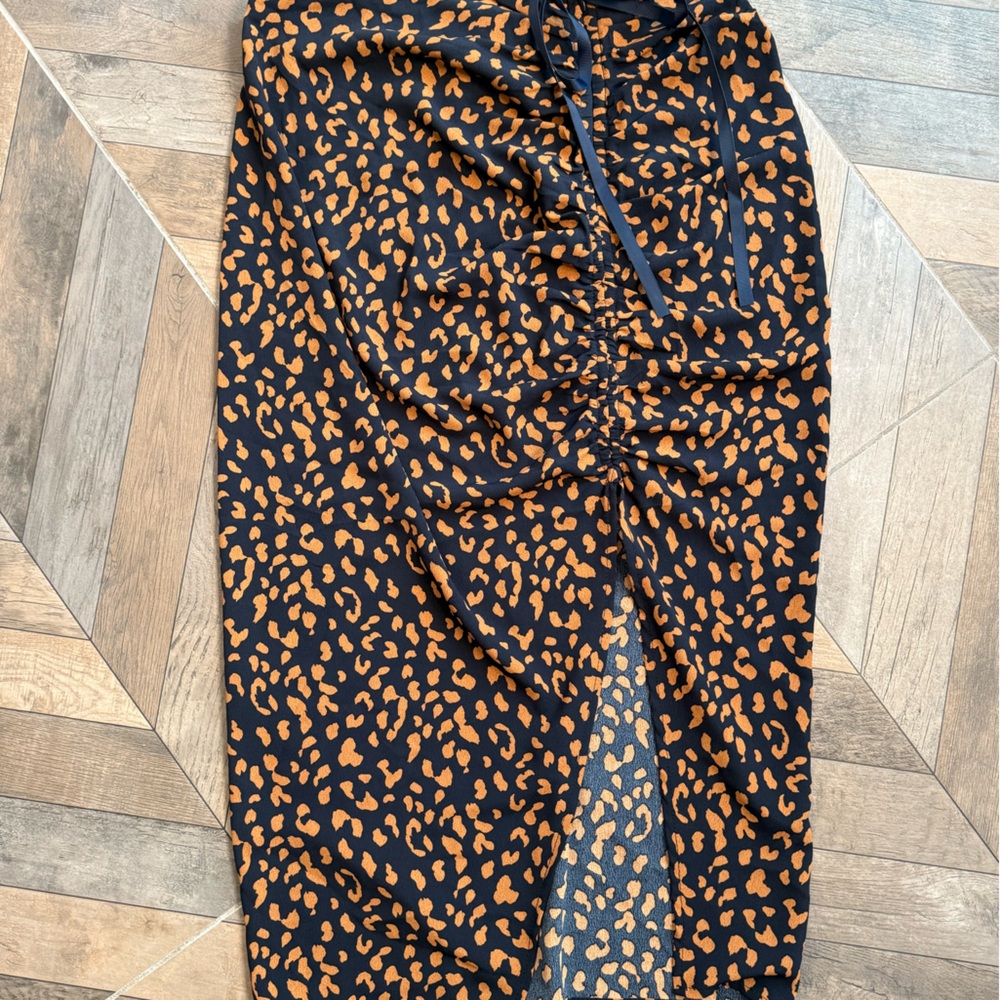 Lucy Paris Navy and Orange-Brown Leopard Print Midi Skirt - New Without Tags